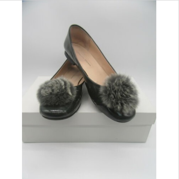 STEVEN DANN grey patent leather pom-pom flats - Picture 1 of 8